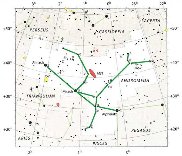 Схема созвездия Андромеда