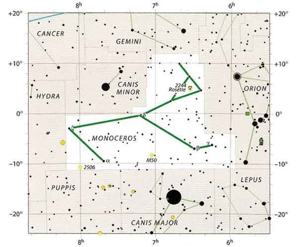 Созвездие Единорог, схема и описание