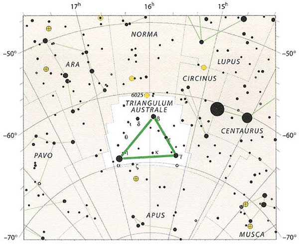 Схема созвездия Южный Треугольник